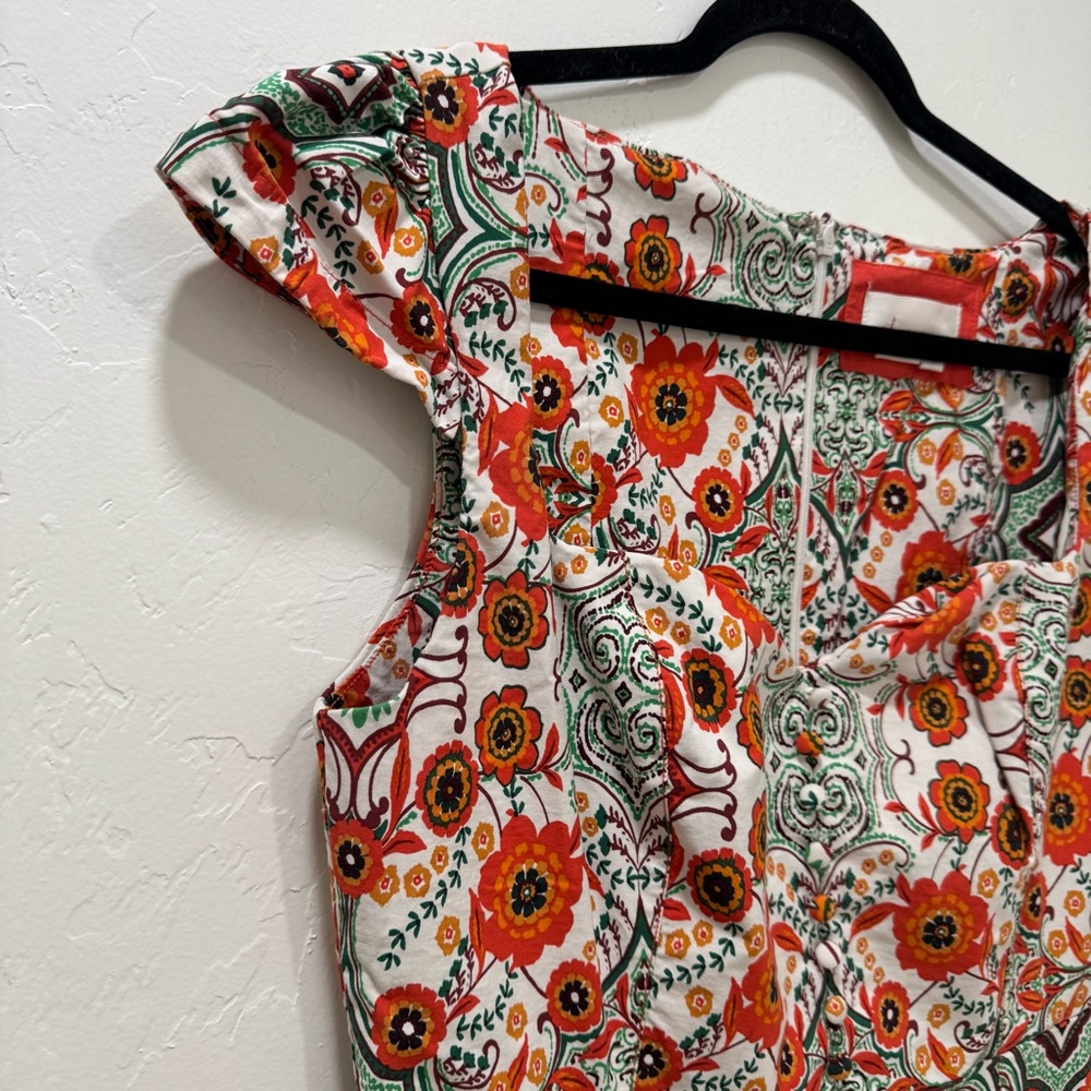 Anthropologie Cecily Fit & Flare Sweetheart Midi Dress ‎Orange Motif Floral L - Picture 10 of 14